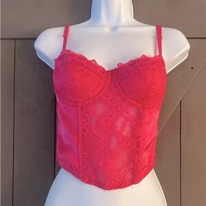 Sincerely Jules Hot Pink Lace Satin Push-up Corset Bustier Top Size Small